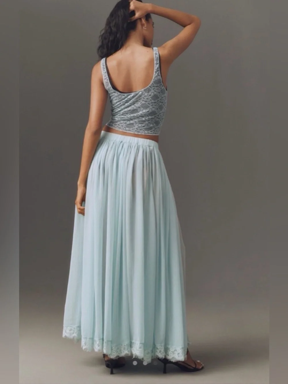 Anthropologie Sheer Tulle Lace Maxi Skirt Tiffany Robins Blue - Picture 3 of 5